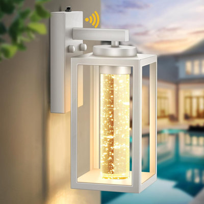 Black Outdoor Wall Sconce, Dusk Dawn Exterior Lighting Wall Mount House With Crystal Bubble Glass, Waterproof Modern Outdoor Light Fixture Front Porch, LED Coach Lights For Garage Lantern