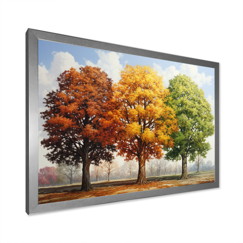 Tapisserie saisonnière orange sur érable jaune sur toile II, H 16 po x l 32 po x P 1 po, Cadre photo argenté