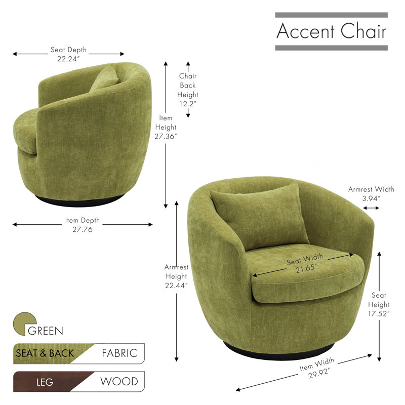 Analisha Swivel Chair with Wooden Base, Green Fabric