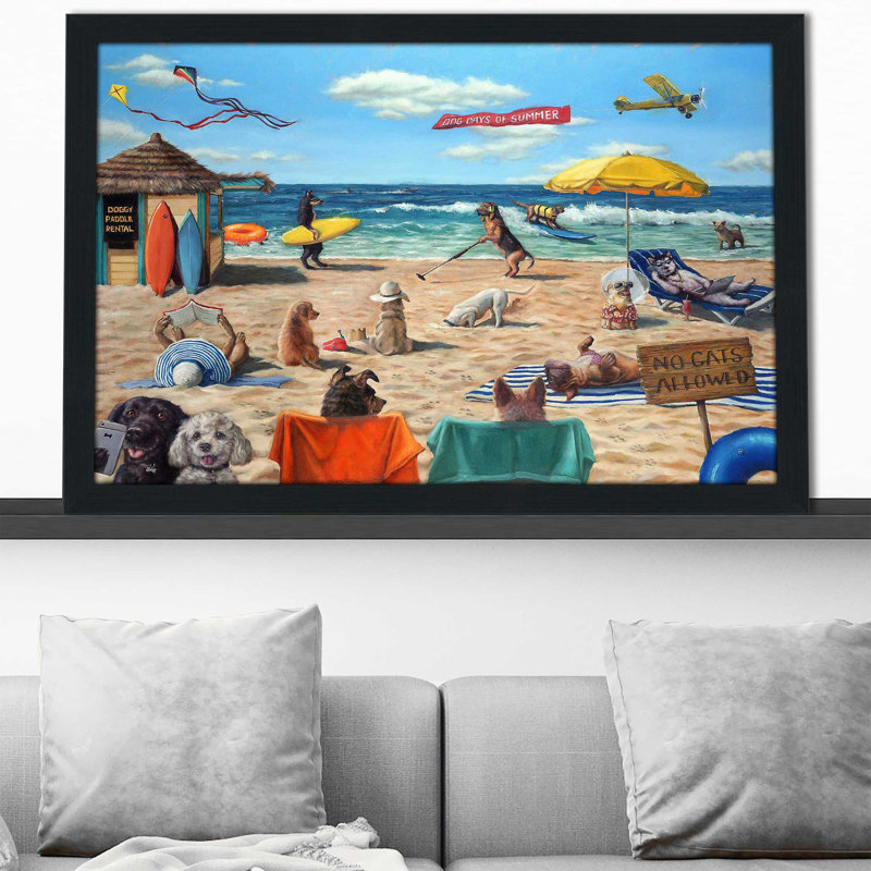 Dog Beach par - Peinture, Cadre espresso, H 21,5 po x l 27,5 po x P 0,75 po