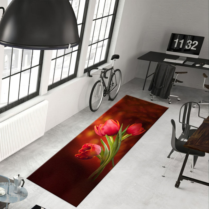 Floral Printed Non Woven Soft Type Rug with Scalloped Edge Detail for Elegant Home Décor, Rectangle 1'8" x 2'4"