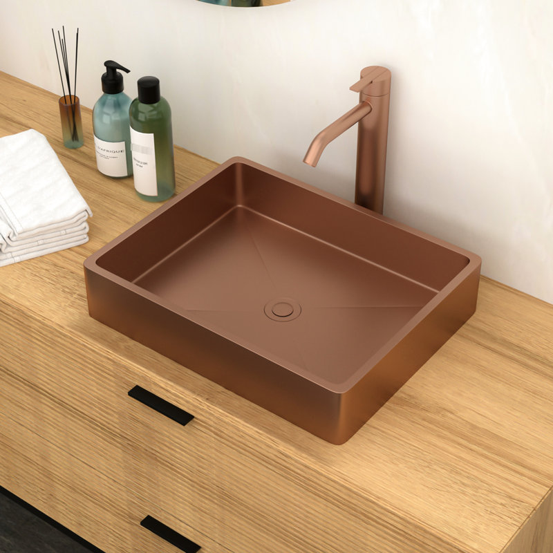Lavabo pour salle de bain 19 po x 15 po or rose - Fabriqué avec des matériaux de qualité supérieure pour une durabilité en acier inoxydable Entretien facile