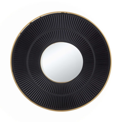 Round Wooden Wall Decor Mirror With Iron Frame For Crystal-Clear Reflection And Spacious Room Illumination