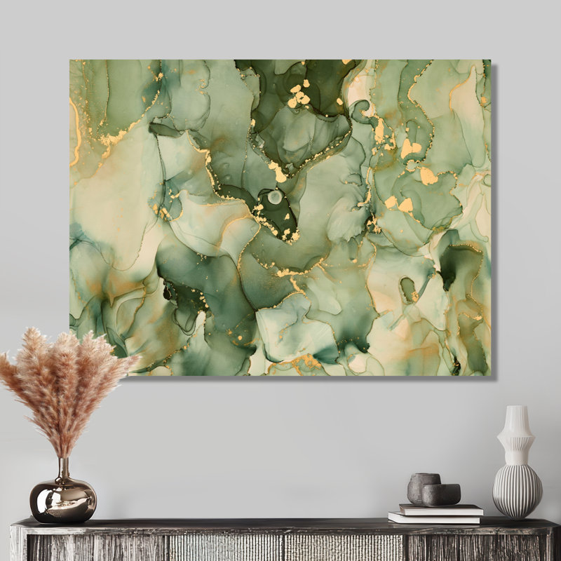 " Green Luxury Abstract Fluid Art I " by Designart, Wrapped Canvas, 24" H x 32" W, No Frame