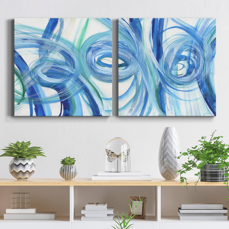 Blue Grotto I - ensemble de 2 reproductions sur toiles tendues, H 24 po x l 48 po x P 1 po