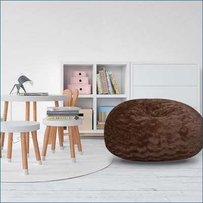 Fauteuil à billes en fausse fourrure de 3 pi pour adultes et amp; Enfants - Brun | Fausse fourrure | Profondeur du siège 34