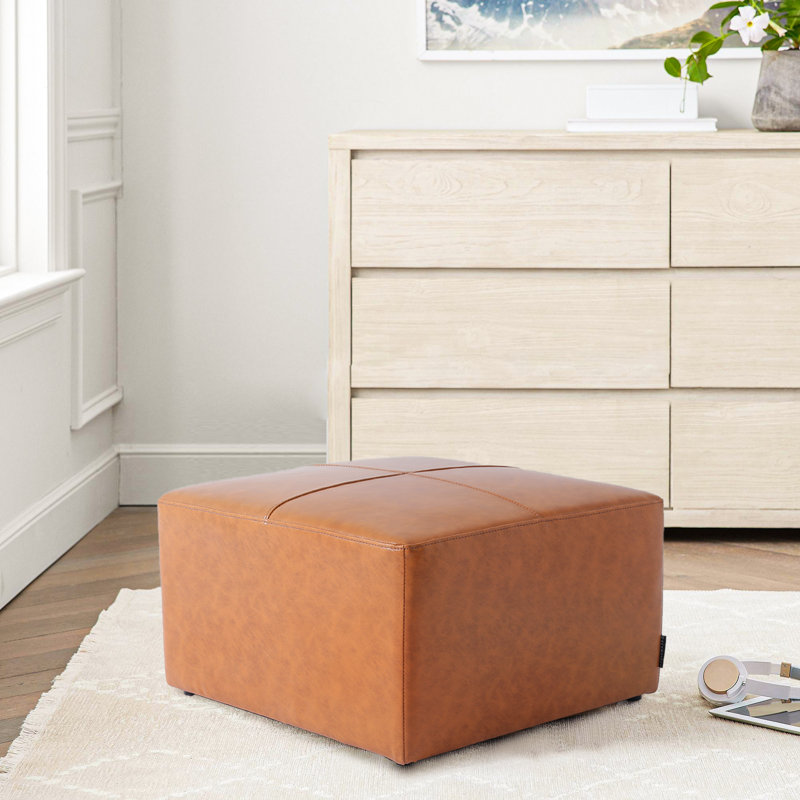Hustle 56.1Cm Wide Genuine Leather Rectangle Footstool Ottoman, Brown