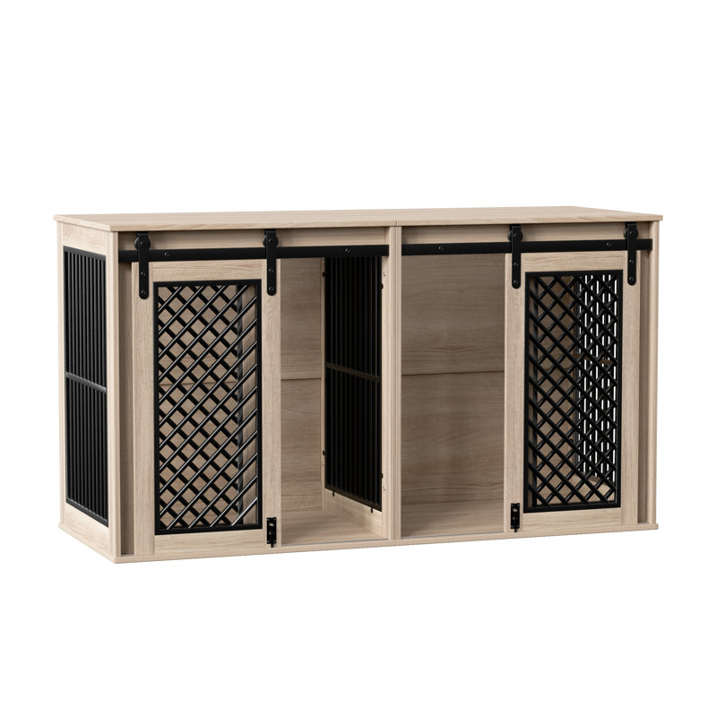 Cage durable pour chien avec panneau de séparation - Sécuritaire et pratique pour les animaux de compagnie, Chêne frêne