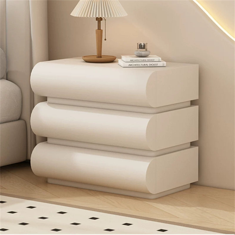French Modern Nightstand, 19.7 Inch Three Drawer Solid Pine Wood Bedside Table, White Bedroom Storage Cabinet for Living Room and Bedroom