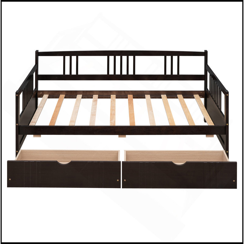Twin Size Daybed Wood Bed With Two Drawers, Espresso