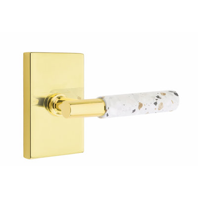 Ensemble de faux levier Emtek Select, rosette rectangulaire moderne, tige en T et poignée en marbre blanc