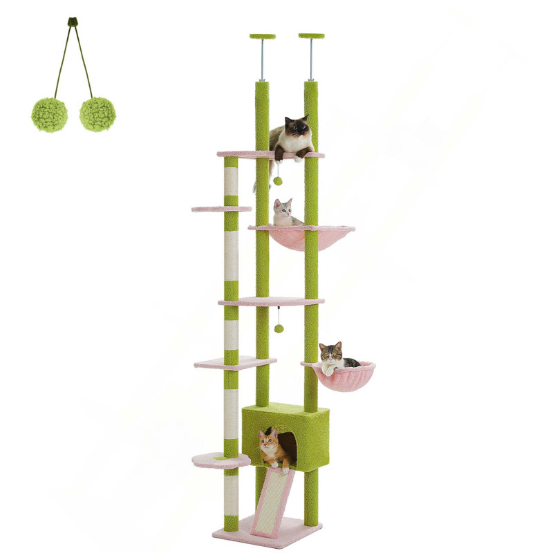 Arbre à chat réglable avec hamac et poteau à griffes pour chats d'intérieur