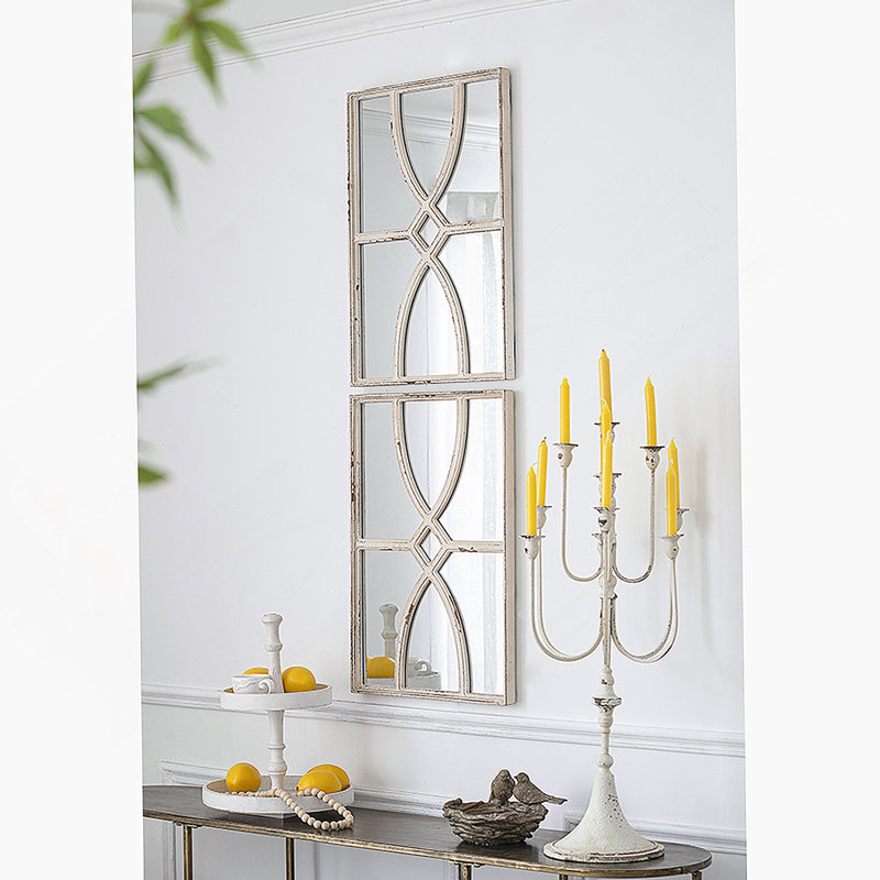 Rectangular Wooden Wall Mirrors With Distressed White Frame