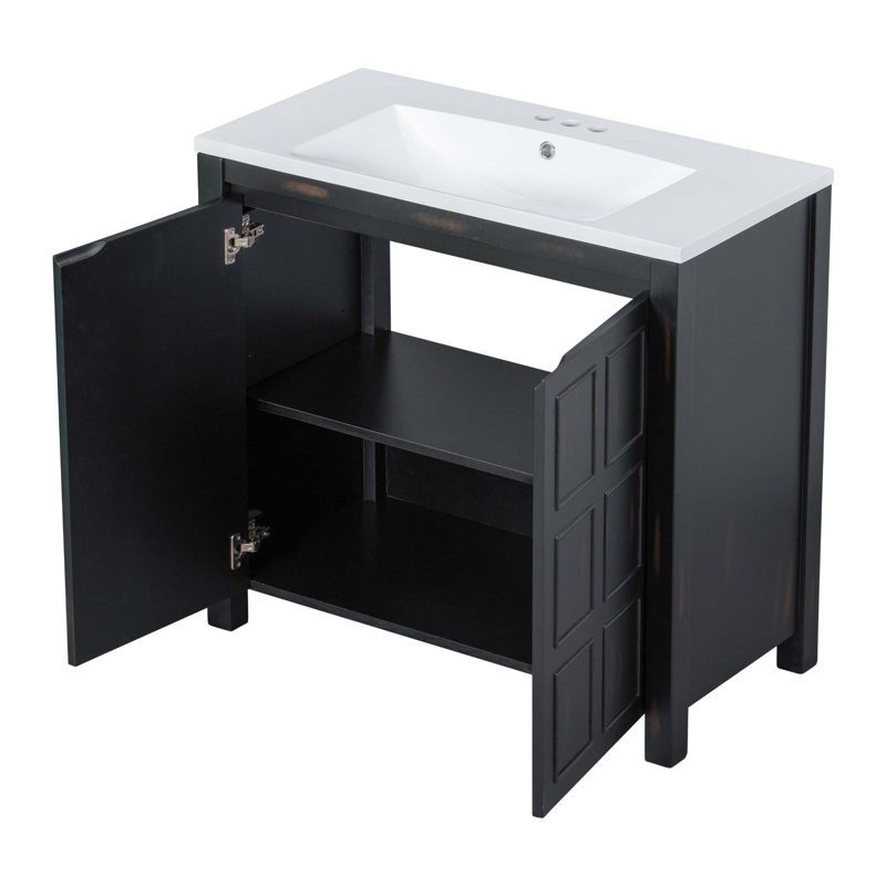 Meuble-lavabo de salle de bain avec lavabo en résine et 2 portes