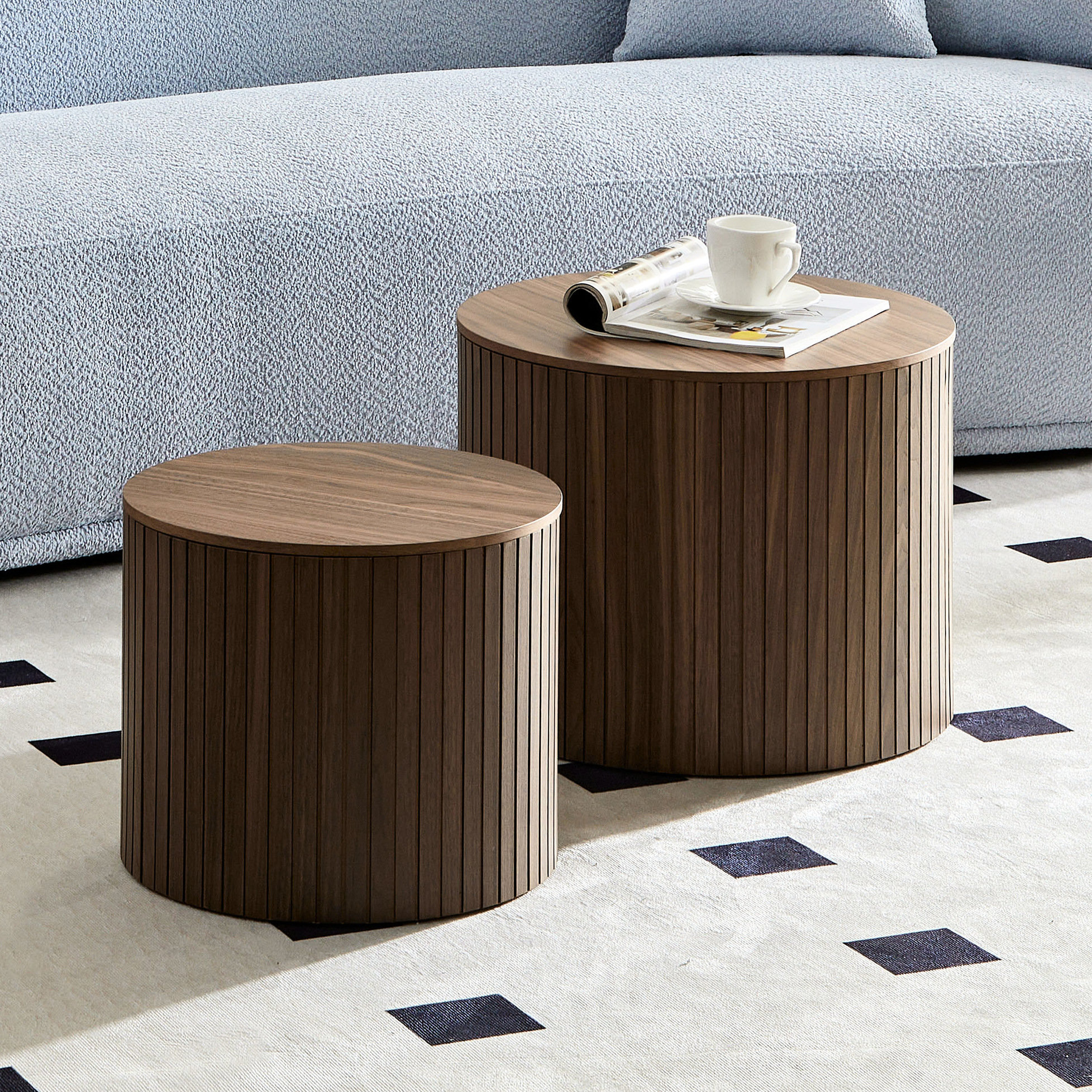 Normal Table Lounge Latitude Run® 2 Nested Tables, Walnut Color Round Coffee Table, Stylish ...