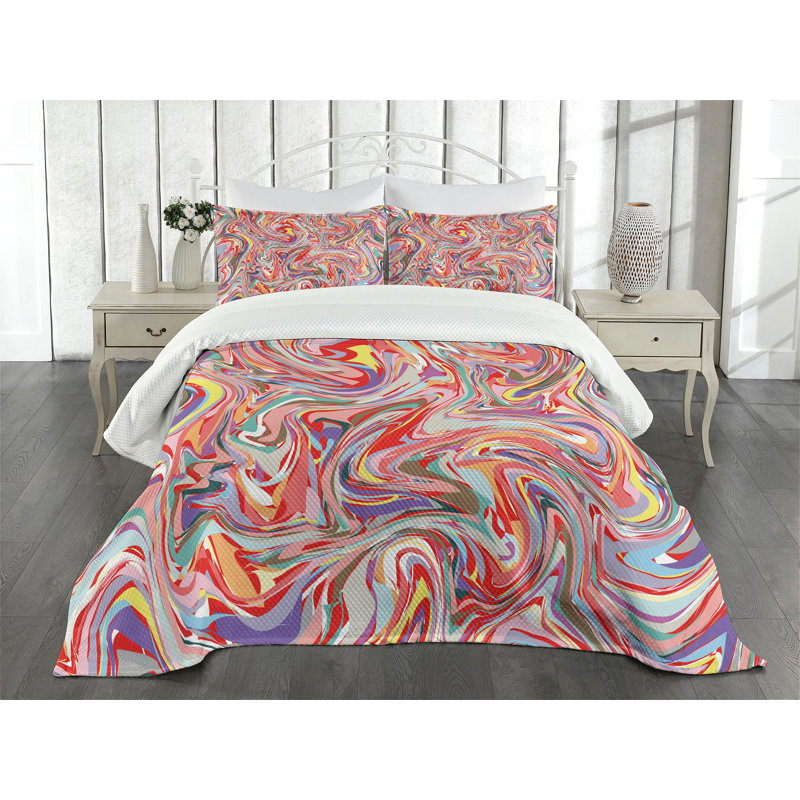 King Size Multicolor Quilted Bedspread Set with Pillow Shams