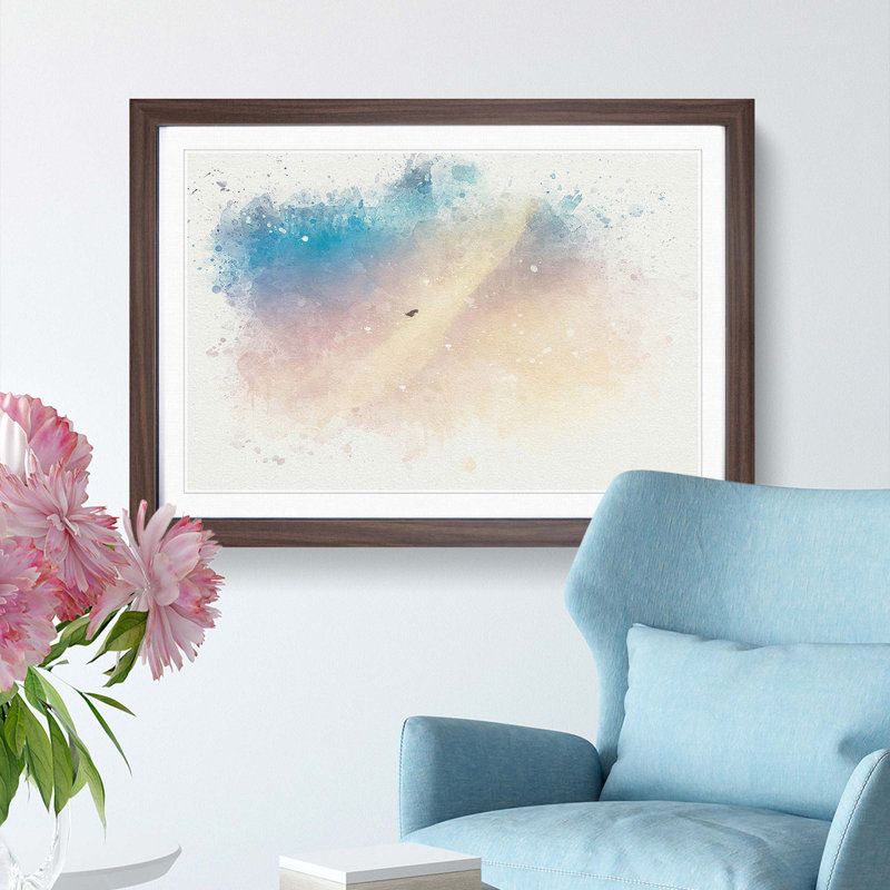 Bird in a Colourful Sky in Abstract - Picture Frame Graphic Art Print, 27cm H x 36cm W x 2cm D, Walnut Framed