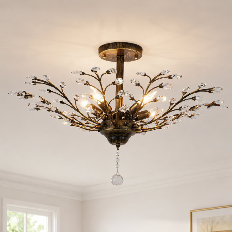 Lustre classique à 5 lumières avec accents de cristal, Bronze Antique