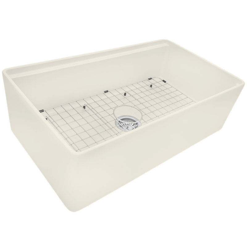 33'' L Double Bowl Fireclay Kitchen Sink, Biscuit
