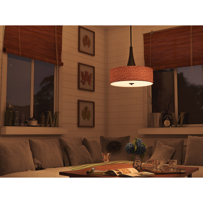 22" Oil Rubbed Bronze Drum Pendant Light with Cork Shade