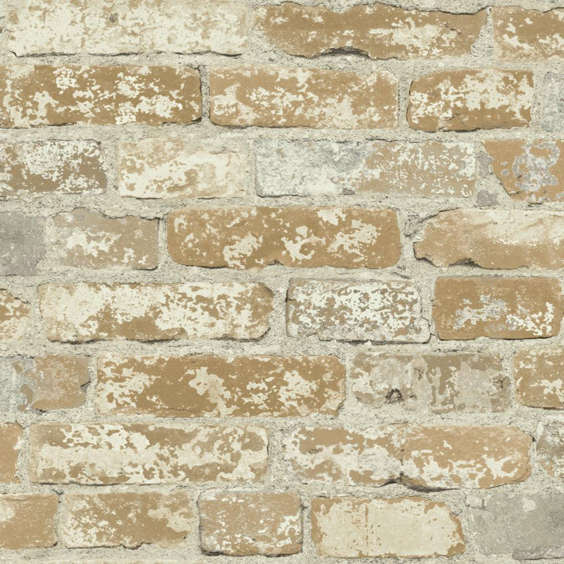 Joetta Stuccoed 16.5' L x 20.5" W Brick Peel and Stick Wallpaper Roll, Beige, 20.5"W x 16.5"L