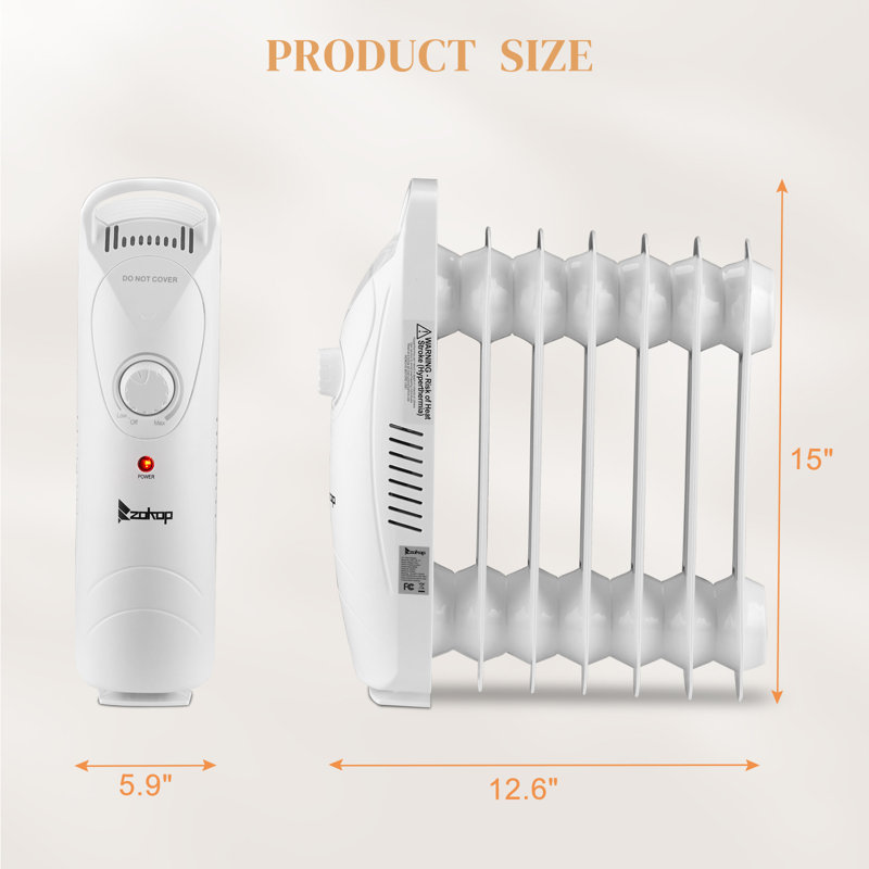 Chaufferette portative remplie d'huile 1 unité blanche, radiateur électrique de 600 W - parfait pour une utilisation intérieure (chambre / bureau / salon), fonctionnement silencieux, réglages de chaleur réglables, conception compacte avec poignée