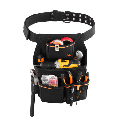 Tool Pouch with Belt, 14 Pockets Professional Tool Belt Pouch for Men, Heavy Duty Detachable Adjustable Utility Work Bag for Electrician, Carpenter, Construction, Adjusts Waist 32 to 50 Inches