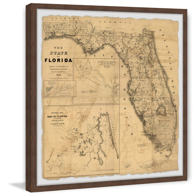 The State of Florida - Reproduction d'art graphique sur papier encadré, H 12 po x l 12 po x P 1,5 po