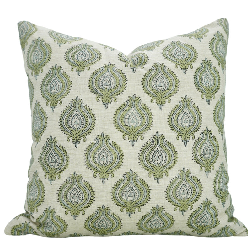 Housse de coussin en mélange de lin Fab divine, jeté, imprimé en bloc (Vishal, bleu) 20 po x 20 po, Carré, H 24 po x l 24 po