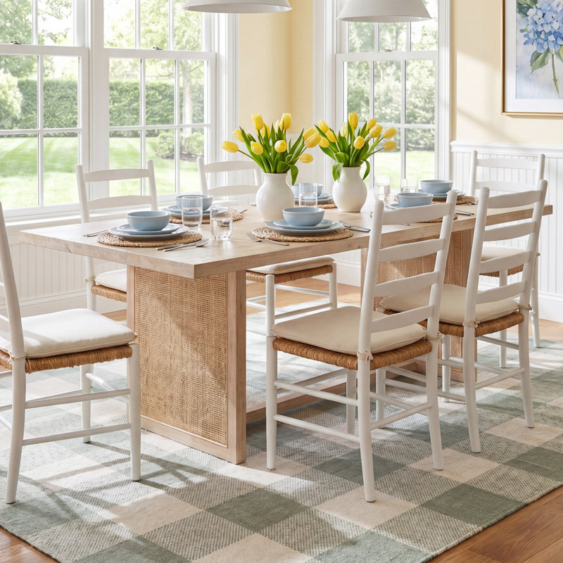 Nephie Solid Wood Top Dining Table, Whitewash