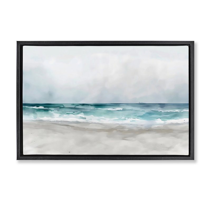 Cadre flottant aquarelle abstraite, plage par LSR Design Studio, Cadre flottant noir de jais, H 17 po x l 25 po