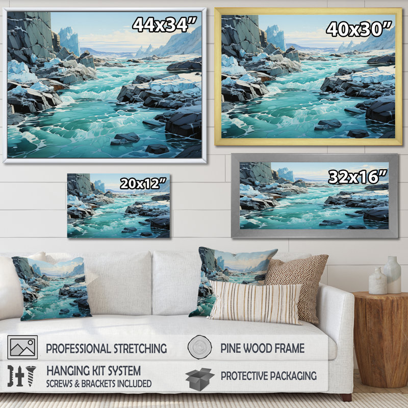 Bianica Glacier Glacial Winter Symphony I - impression, H 34 po x l 44 po, Cadre naturel flottant