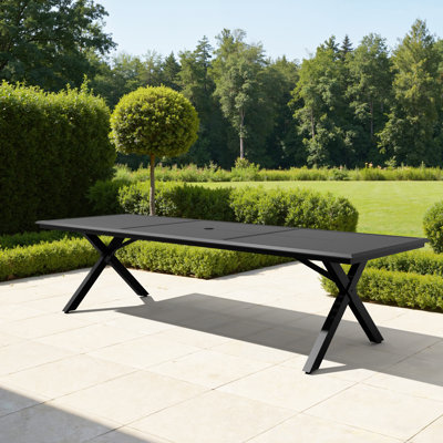 10 - 12 Person  Aluminum Patio Dining Table with Umbrella Hole, 118.1'' in. W X 39.7'' in. D