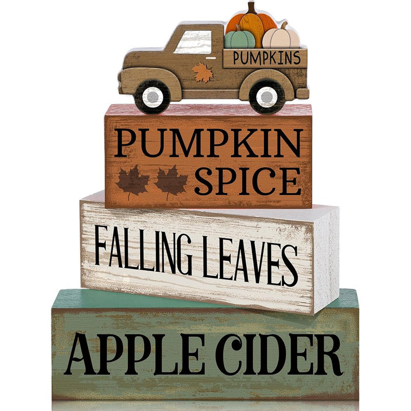 4 pièces en bois automne plateau de table décor d'automne à plusieurs niveaux plateau d'automne pièce maîtresse rustique blocs décoratifs cadeau maison de campagne automne décoration de table pour la cuisine à domicile