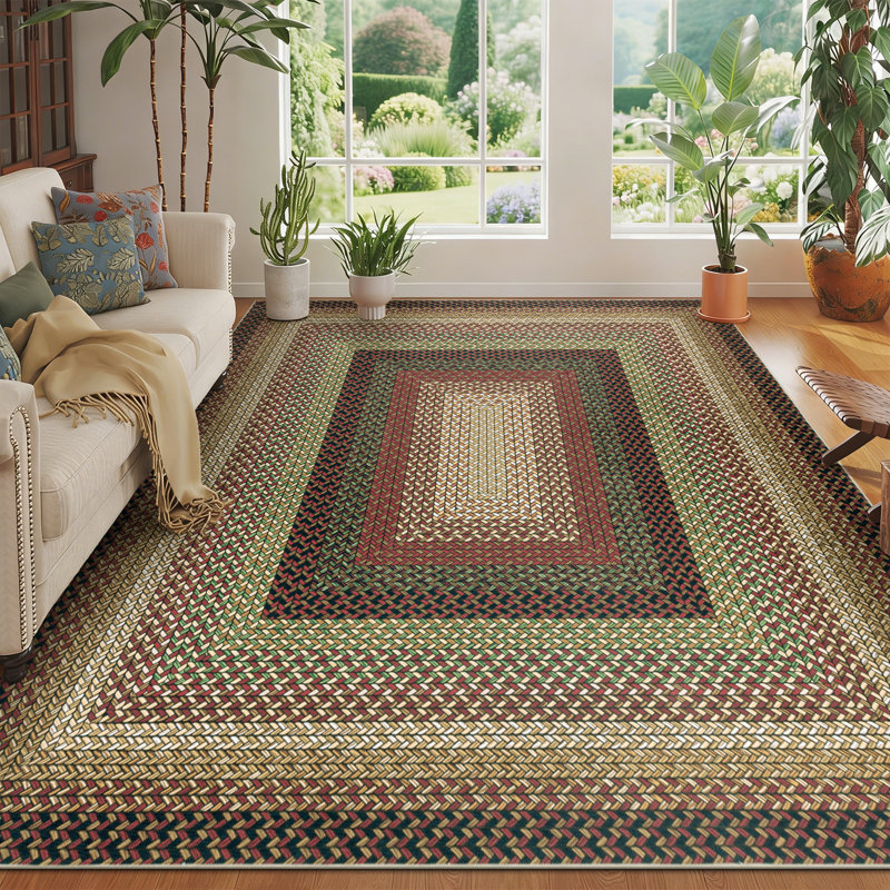 Tapis tressé antidérapant lavable à la machine , Rectangle 6 pi x 9 pi, Jaune / brun / noir / rouge