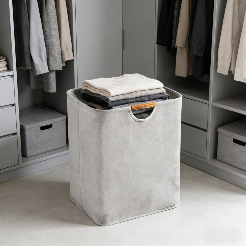 Foldable Laundry Hamper With Wooden Handles - Large Capacity Cotton Linen Storage Basket For Clothes, Toys, And Bathroom Organization