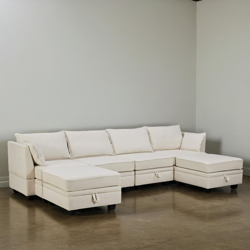 Canapé-lit modulaire réversible modulaire, Mélange de lin beige