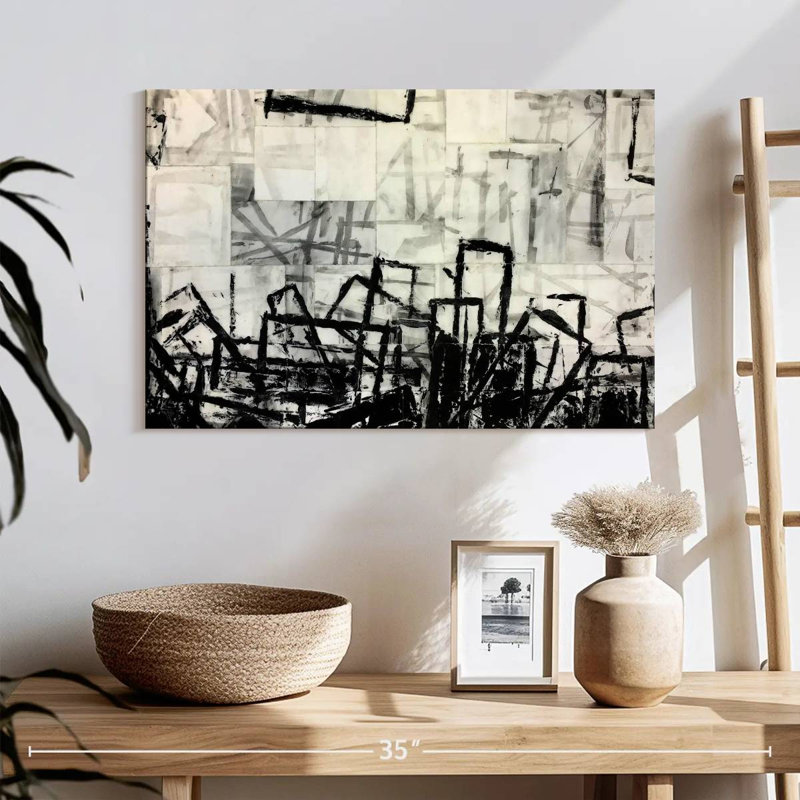 Avery abstrait noir et blanc, H 16 po x l 24 po
