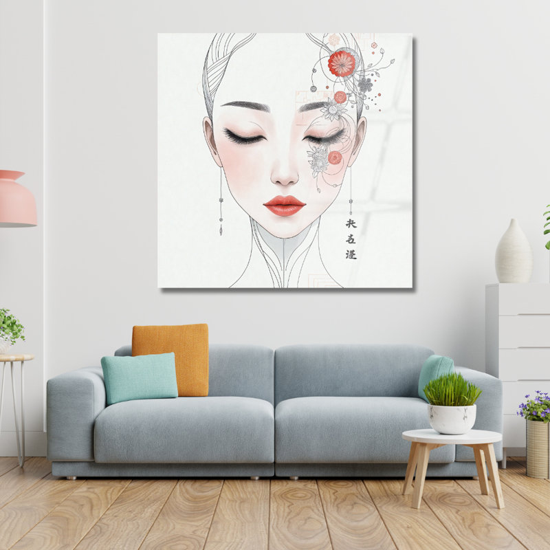 Art mural asiatique en verre trempé, H 14 po x l 14 po
