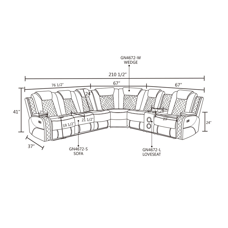 Jekari Faux Leather Reclining Curved Sectional Symmetrical