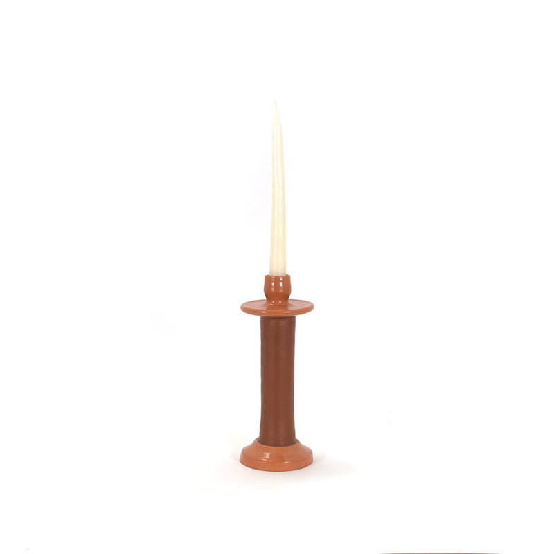 Large Leather Wrapped Candle Holder - terracotta, 10.5" H x 3" W x 3" D, Brown