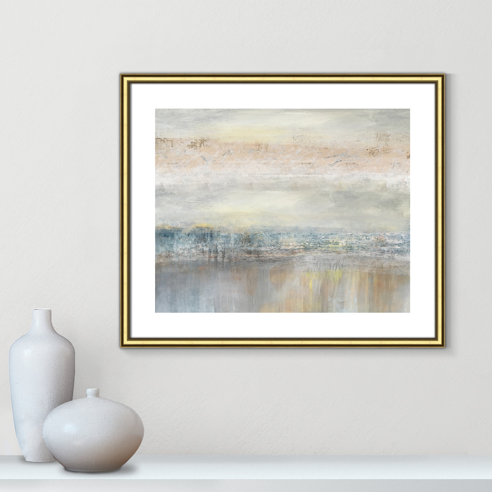 Electra "From A Distance" Painting by Nan, 21.5" H x 25.5" W, Picture Framed Paper, Black Wood