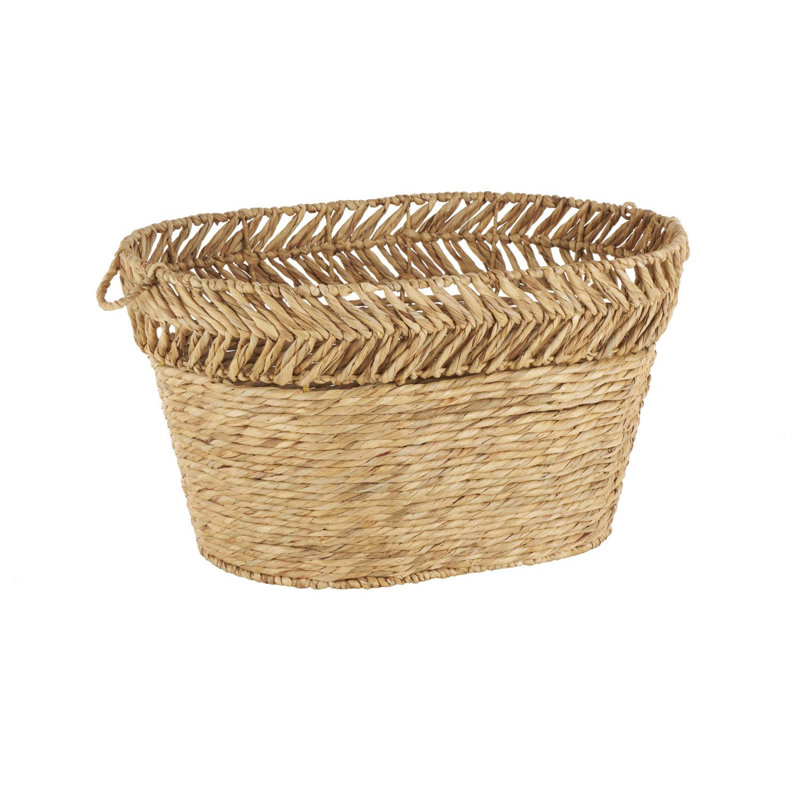 Elberson Cole And Grey Seagrass Handmade Woven Oval Storage Basket With Zig Zag Patterned Rim