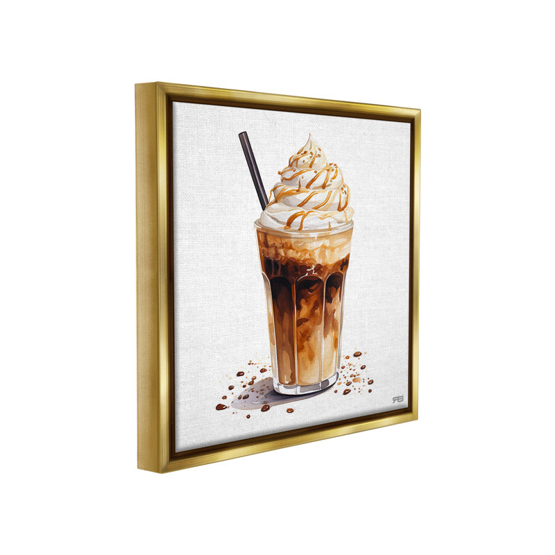 «Coffee Dessert Drink» sur toile, Cadre flottant métallique doré, H 25 po x l 25 po