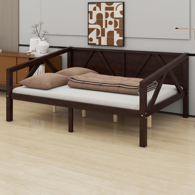 Wooden Daybed With Support Slat And Central Leg, Espresso