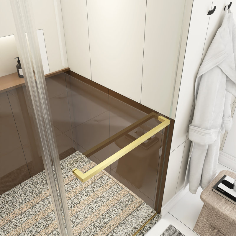 Porte de douche sans cadre à double porte coulissante de 55 à 59 po x H 72 po, Doré