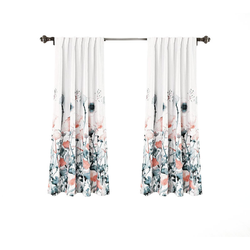 Zuri Room Darkening Curtain Pair, 52" W x 95" L, Blue/Coral