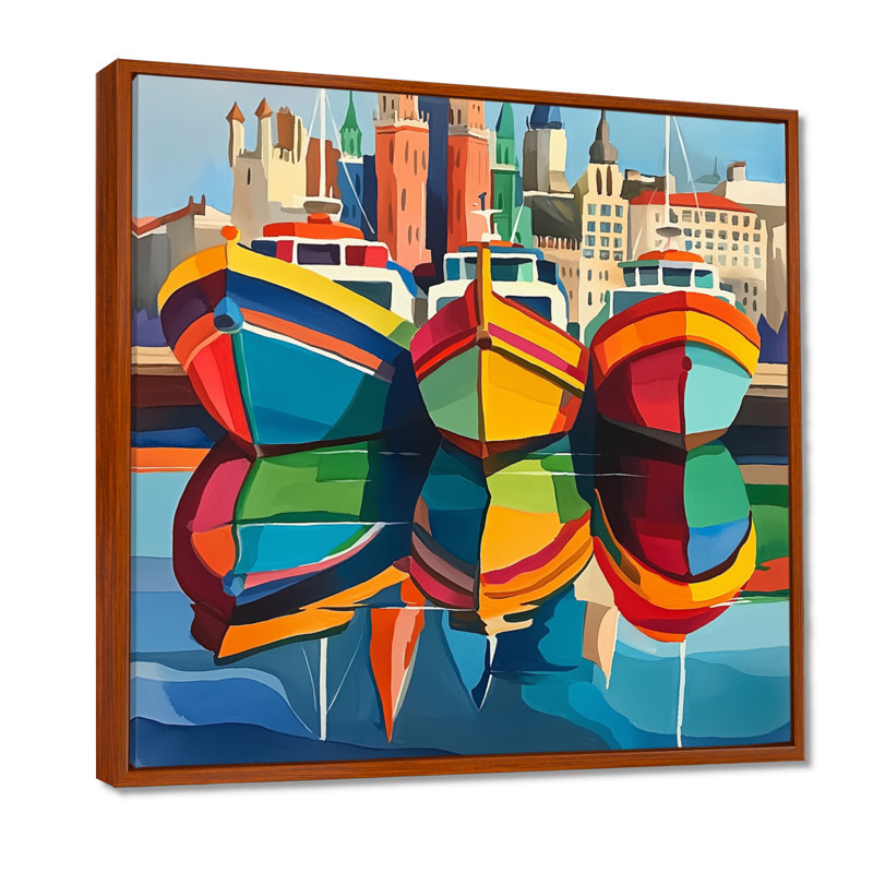 Aquarelle, vue du port de Barcelone - reproduction d'art mural de Barcelone, H 30 po x l 30 po, Brun