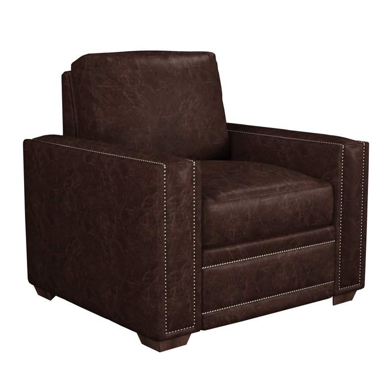 Fauteuil club Albinca, Cuir véritable châtaignier