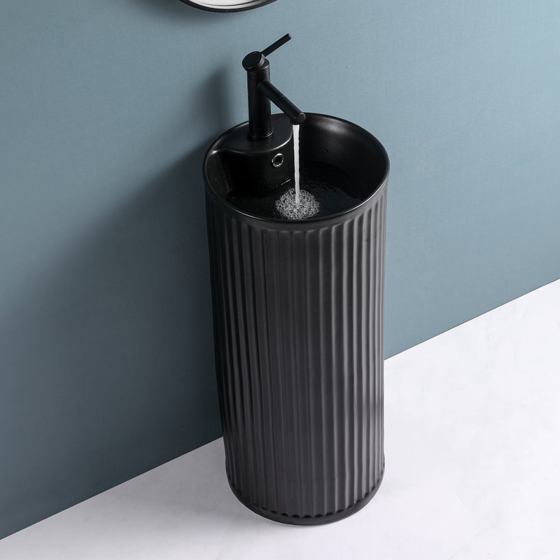 Lavabo de salle de bain encastré à cuve simple en céramique 14,2 po avec lavabo sur pied en céramique et robinet encastré Paklorde